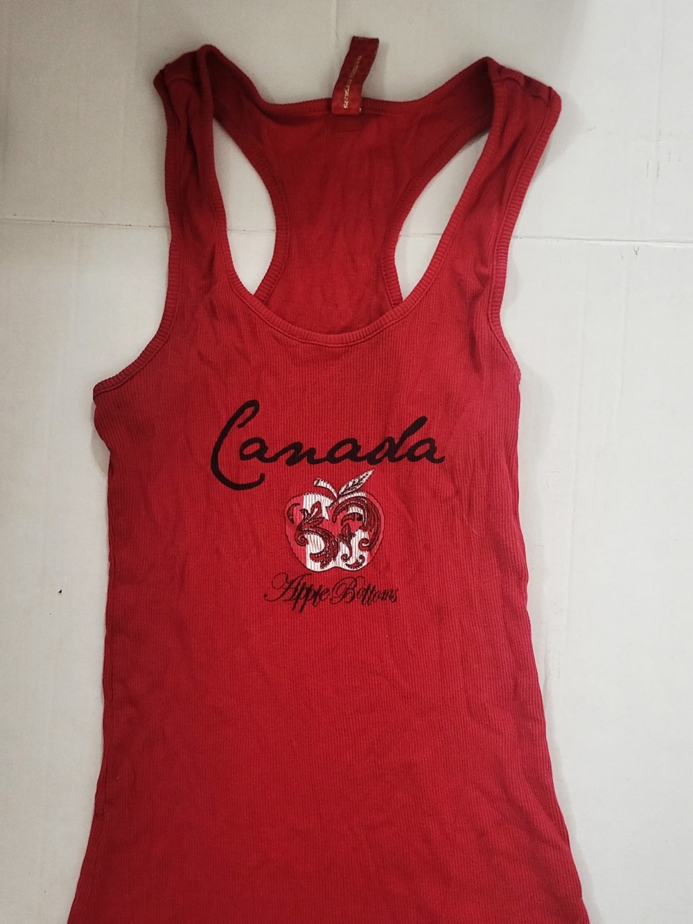 VTG Apple Bottoms Canada Red Racerback Tank Top XL Y2K Graphic Ribbed